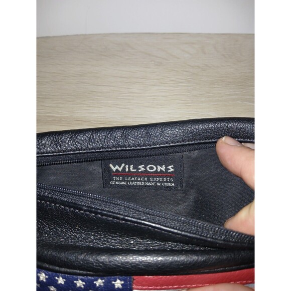 Wilsons Genuine Leather Fanny Pack Black With American Flag Closure Vintage - Picture 3 of 16